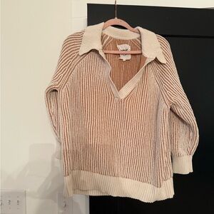 Aerie V-Neck Sweater - Cream and Tan